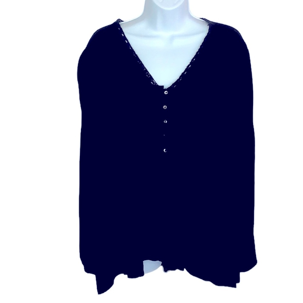Style & Co Boho Long Sleeve Blouse Navy Blue XL